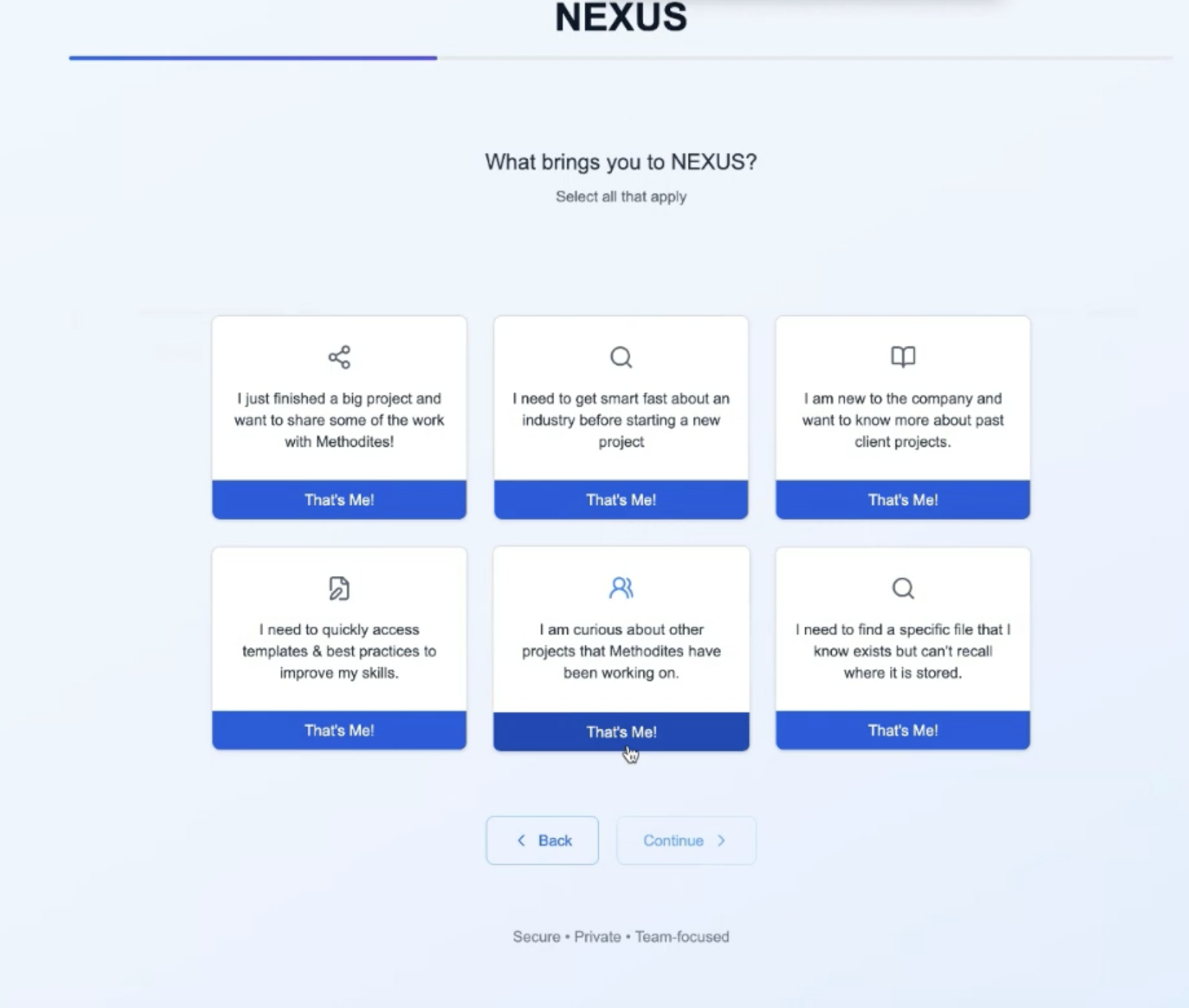 Onboarding step 2: project preferences